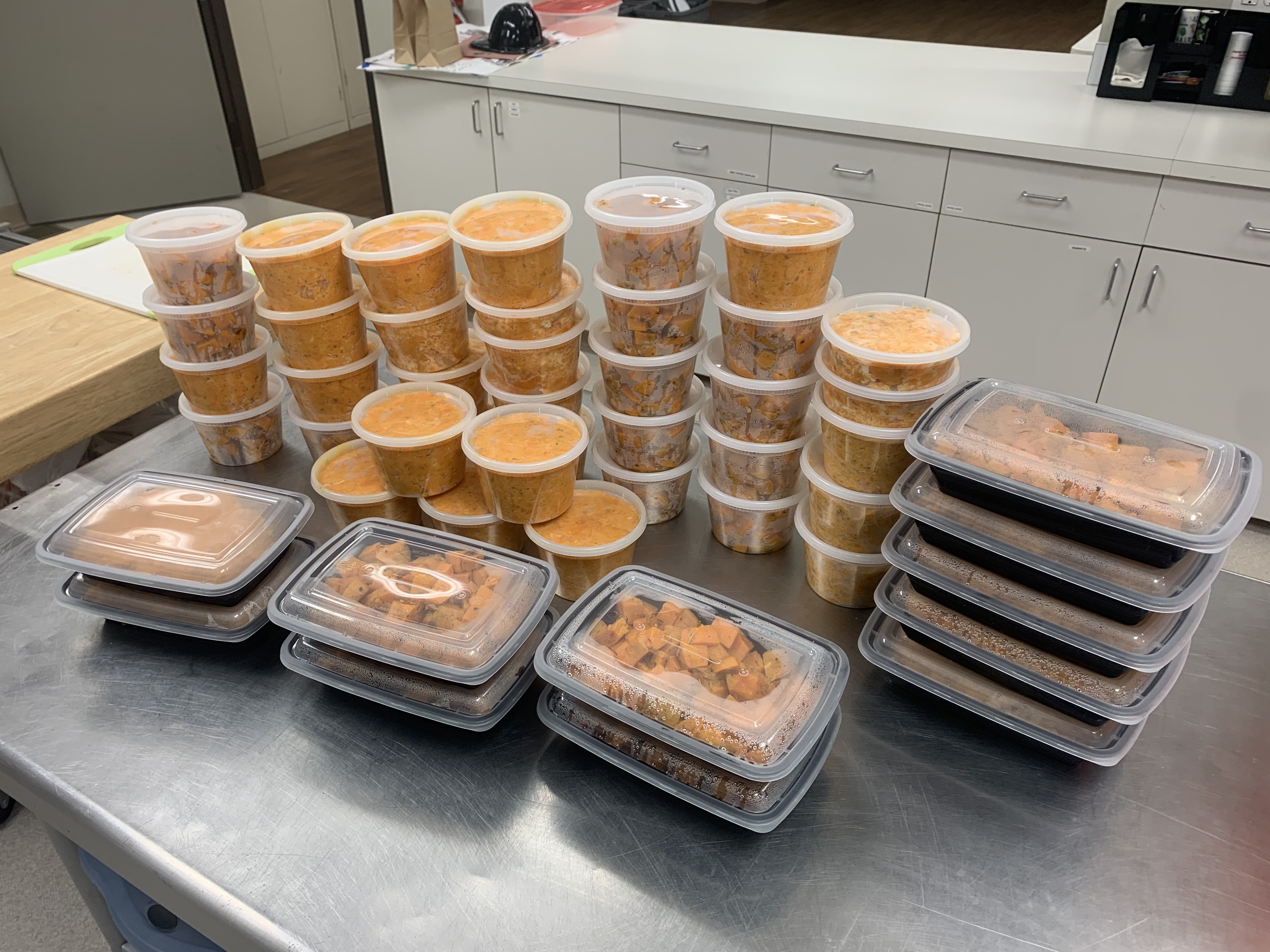 Freshly packaged Philo’s Kitchen meals ready for distribution
